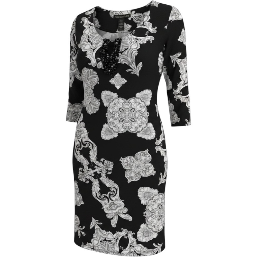 Julian Chang‎ Kinali Tunic Geneva Dress Black White Baroque Beaded XL New